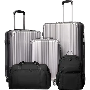 Багажный расширяемый чемодан ПК + АБС-пластик Набор из 3 предметов с TSA Lock Spinner Переноска 20 дюймов 24 дюйма 28 дюймов (щепка, набор из 3 предметов)