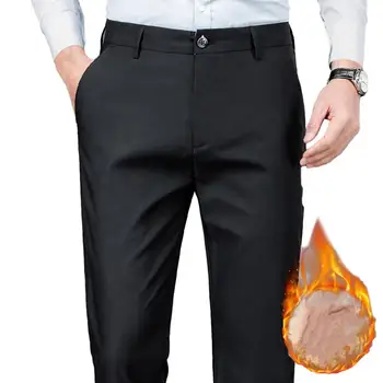 Бархатные костюмные брюки на подкладке Мужские прямые костюмные брюки Мягкие утолщенные плюшевые мужские деловые брюки без складок прям для офиса