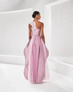 Благородное розовое выпускное платье на одно плечо с рукавами с вечерним летним элегантным платьем в пол для женщин2023