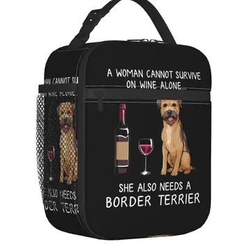  бордер-терьер и вино забавная собака термоизолированная сумка для ланча домашнее животное любитель щенков портативная сумка для обеда для школьного хранения коробка с едой