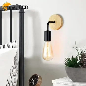  Винтажный деревянный металлический настенный светильник Минималистичный стиль Внутренний настенный светильник Прикроватные настенные светильники