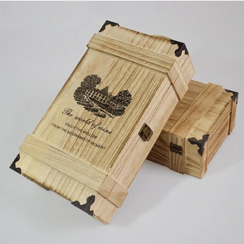 Винтажный дизайн Персонализированная гравировка Деревянная коробка для вина Портативный деревянный футляр для хранения Цветной принт Рождественский подарочный бар Аксессуары