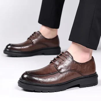 Высококачественная женская повседневная обувь из натуральной кожи 2023 Новая модная деловая обувь на шнуровке для мужчин дышащая обувь для ходьбы