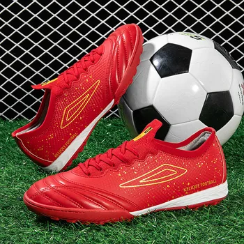 Высококачественная красная кожаная мужская футбольная обувь Профессиональные кроссовки TF Futsal Footbal для мужчин Комфорт Indoor Football Trainers Мужчины