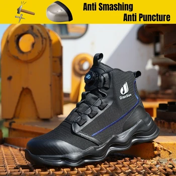 Высококачественная стальная защитная обувь с подноском Мужские рабочие кроссовки с поворотной пряжкой Неразрушимая обувь Противоударная рабочая обувь
