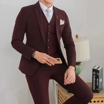 Высококачественный мужской полосатый (костюм + брюки) Двубортный мужской костюм из двух частей из ацетата Smart Casual Свадьба Four Seasons