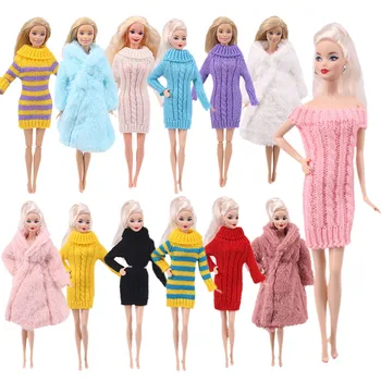 Вязаный свитер из чистого хлопка для куклы Одежда 1/6 Осень-зима Шуба Вечернее платье Одежда Носить платье для 1/6 куклы