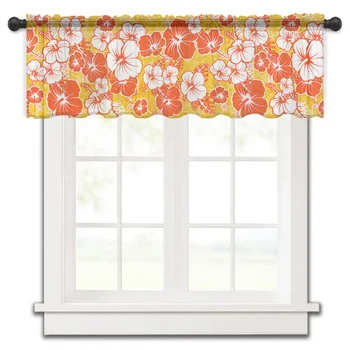 гавайская текстура тропического цветка короткие тюлевые шторы спальня вуаль прозрачная полузанавеска для окна кухонный шкаф маленькие шторы
