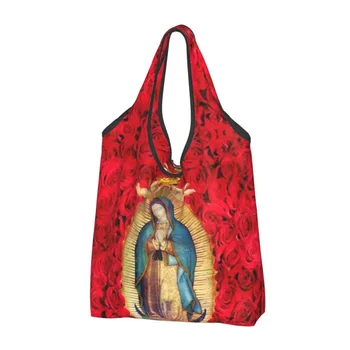 Гваделупе Дева Мария с цветами Продукты Покупки Шоппер Тоут Сумка через плечо Портативная католическая сумка большой емкости