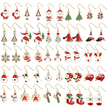 Горячие рождественские подарки для женщин Серьги Модная рождественская елка Коричневый лось Снеговик Санта-Клаус Серьги Pendientes Boucle D'oreille
