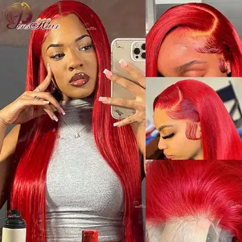 Горячий красный прямой кружевной передний парик из натуральных волос предварительно выщипанный бордовый 99J цветной 13x4 кружевные передние парики для женщин реми человеческие волосы 180%