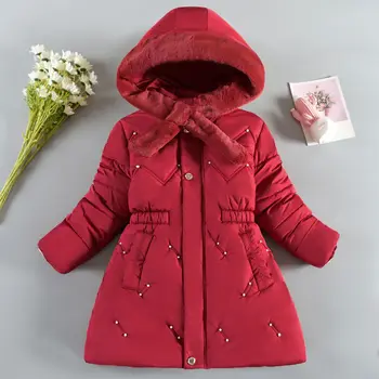 Девочки Зимняя толстая куртка с хлопковой подкладкой Детские плюшевые модные пальто средней длины Детская теплая тонкая паркас Верхняя одежда