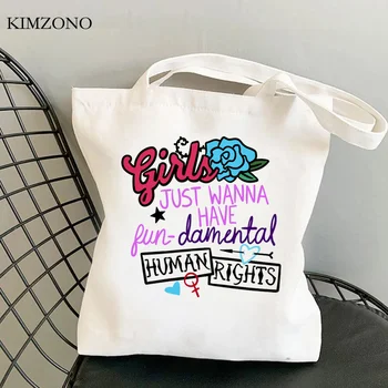 Девочки просто хотят иметь фундаментальные права сумка для покупок мешок для покупок корзина сумка для продуктов сетка boodschappentas bolsas reutilizables sacolas