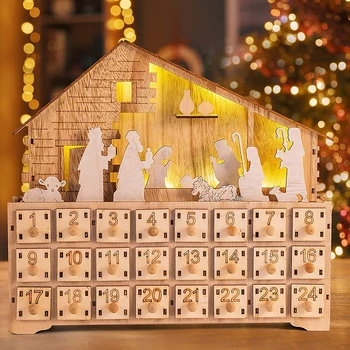 Деревянный адвент-календарь Дом в форме календаря обратного отсчета Рождественский подарок для внутреннего наружного домашнего настенного декора