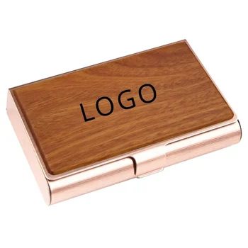 Деревянный индивидуальный футляр для коробки визитных карточек с лазерной гравировкой логотипа Деревянный картонный шкаф Персонализированный металлический клип с титановым покрытием Подарок