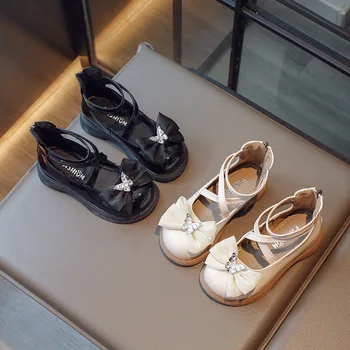 Детская кожаная обувь Бабочка с бантом сзади Молния Сплошной цвет ГЛАДИАТОР 2023 Корейский стиль Принцесса Обувь Универсальная детская обувь