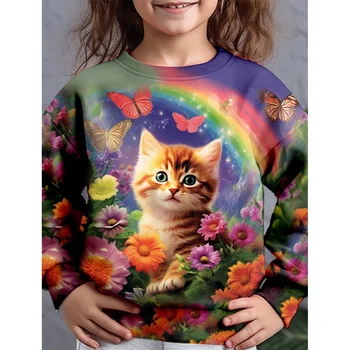 Детская осенне-зимняя одежда Животные 3D-печать Одежда с длинным рукавом Дети унисекс Милые топы Мода Пуловер с круглым вырезом