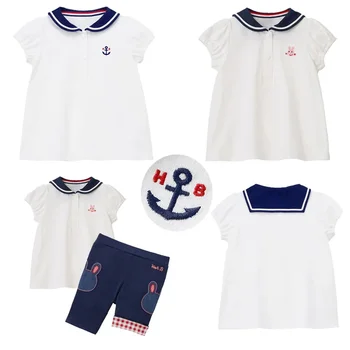 Детская футболка с короткими рукавами 2022 Summer HB Rabbit Anchor Navy Lappel Футболка для мальчиков и девочек Рубашка-поло Шеститочечные брюки Леггинсы