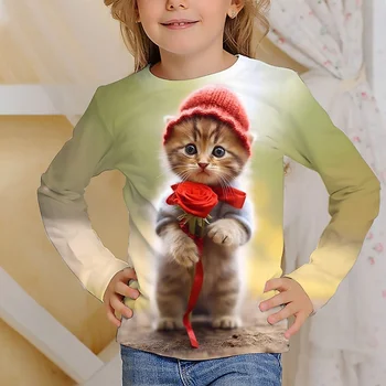 Детский пуловер с длинным рукавом Одежда для девочек и мальчиков с принтом животных Милые котята Осенне-зимняя одежда Дети Топы унисекс 2023