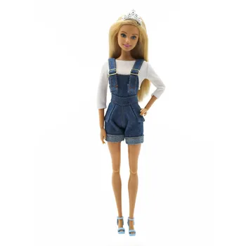 Джинсовая джинсовая кукла подтяжки брюки наряд мода укороченный топ 29 см кукла носимая ковбойская ткань кукла украшение