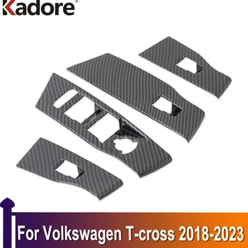Для Volkswagen T-Cross 2018-2022 2023 Окно Кнопка Переключатель Крышка Отделка двери Панель подлокотника Рама Автомобильные аксессуары Углеродное волокно