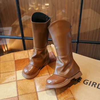 Дропшиппинг 2023 Зимняя обувь для девочек Коричневые сапоги Винтажные кожаные ботильоны средней длины Принцесса Девочки Мартин Сапоги Дети Funky Boots