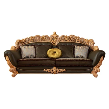 европейский кожаный тканевый диван чайный стол комбинация большой гостиной роскошная вилла изготовленная на заказ резная мебель из сусального золота