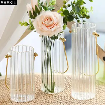 Европейский стиль Простая вертикальная стеклянная ваза Прозрачные гидропонные цветы Портативные вазы Гостиная Обеденный стол Украшение дома
