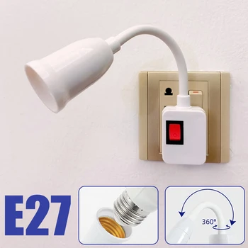  ЕС Великобритания США Plug To E27 Lamp Base Conversion Светодиодный светильник Настенный гибкий держатель лампы Конвертер с переключателем Светодиодная головка Патрон для лампы 20 см