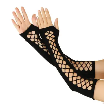 Женские перчатки Creative Medium Длинные выдолбленные перчатки для праздничных вечеринок Модные черные эластичные дышащие перчатки без пальцев C062-2
