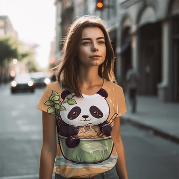 Женские футболки с 3D-печатью Cute Panda Летняя футболка с короткими рукавами Удобная дышащая футболка Свободная футболка большого размера