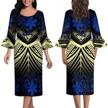 Женское платье Полинезийское винтажное племенное этническое платье с принтом на заказ макси-платье с круглым вырезом Темперамент 2023 новый дизайн
