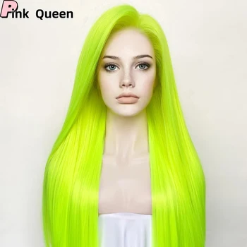 зеленый бесклеевой синтетический волос 13 * 2,5 кружевной передний парик для девочек Женщины Высокотемпературное волокно Натуральная линия волос Косплей Шиньон