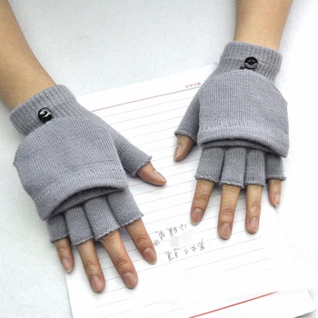 Зимние вязаные перчатки на половину пальца Flip Cover Женщины Мужчины Студент Сплошной Цвет Теплые Перчатки Девушка Варежки На открытом воздухе Велосипедные перчатки