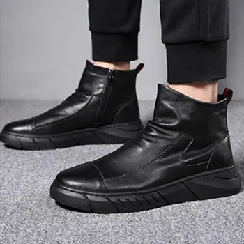 Зимняя обувь Мужская повседневная водонепроницаемая Противоскользящая Высокий Круглый Носок Плоский Каблук Ботинки Челси