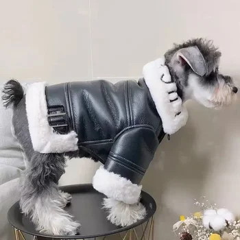  Зимняя одежда Утолщенный модный бренд Мех Интегрированная мотоциклетная куртка Маленькая собака Тедди Боми Кот
