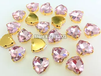 Золотое дно розовое сердце в форме сердца AAA Glass Crystal плоская спина пришить на когтях свободные стуцеры, diy/аксессуары для одежды SWHJ09