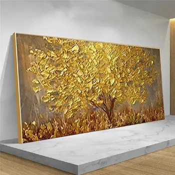 Золотые листья и золотое дерево Холст Живопись Растения и деревья Плакаты и принты Настенное искусство Абстрактные картины для декора гостиной