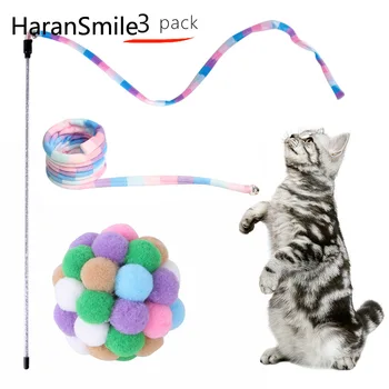  Игрушки для домашних животных Кошка Пружина Кошка Тизер Стик Набор Многоцветный плюшевый Кошачий Отдых