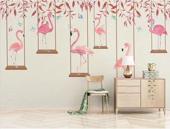  индивидуальные фрески современная минималистичная ручная роспись фламинго акварель лист обои декоративные обои