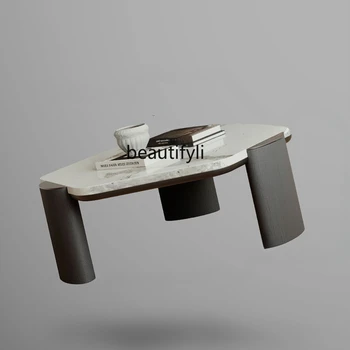 Итальянский минималистичный журнальный столик из натурального камня Современная гостиная Дизайнер Маленькая квартира Чайный столик в форме Тихий стиль
