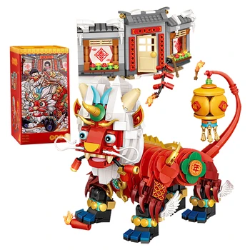 Китайская древняя легенда Nien Beast Animal Model Мини-строительные блоки Год Монстр Развивающие игрушки-головоломки для детей Новогодние подарки