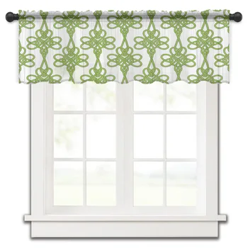 Клевер Зеленая веревка Короткая прозрачная оконная занавеска Тюлевые шторы для кухни Спальня Домашний декор Маленькие вуаль Шторы