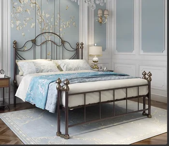 Кованая кровать Европейская принцесса Винтаж Кровать Железная рама Лист Двойной Классический 1,8 м 1,5 м каркас кровати