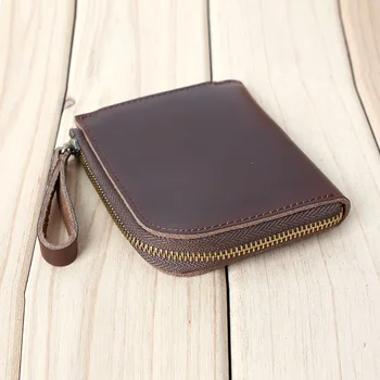  Кожаный кошелек ручной работы на молнии для женщин с застежкой-молнией Женский кошелек для монет и карт из натуральной кожи