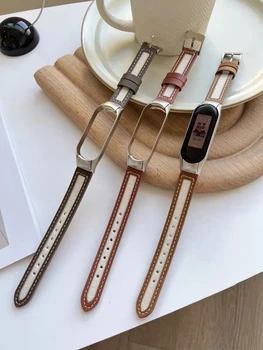Кожаный холщовый ремешок для Mi band 6 5 4 3 Модный браслет ремень Умные часы Ремешок для часов Замена для браслета XiaoMi 4 5 6 Браслет