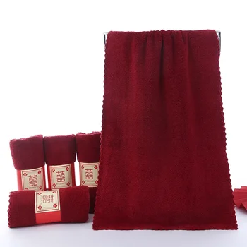 Красное полотенце с ручным подарком Новая свадебная коралловая мука Полотенце для мытья лица Подарочная коробка с полотенцем Joy