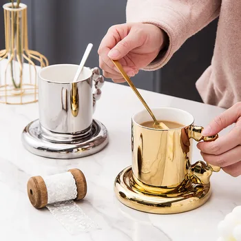 красочная перламутровая керамическая кофейная чашка золотая кружка блюдце легкая роскошная чашка для чая для завтрака в скандинавском стиле
