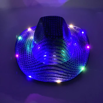 красочный мигающий светодиодный перламутровый ковбойский танец в шляпе ночной клуб украшает светящуюся кепку cowGirl светящуюся для неонового ночного клуба