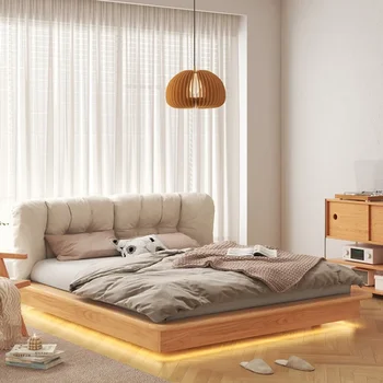 Кровать из массива дерева в японском стиле Татами Кровать-коробка 1,8 м Двуспальная кровать Супружеская кровать Простая спальня Кровать Маленькая квартира